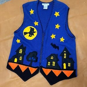 90s Y2K Halloween Witch Vest Blue and Orange L